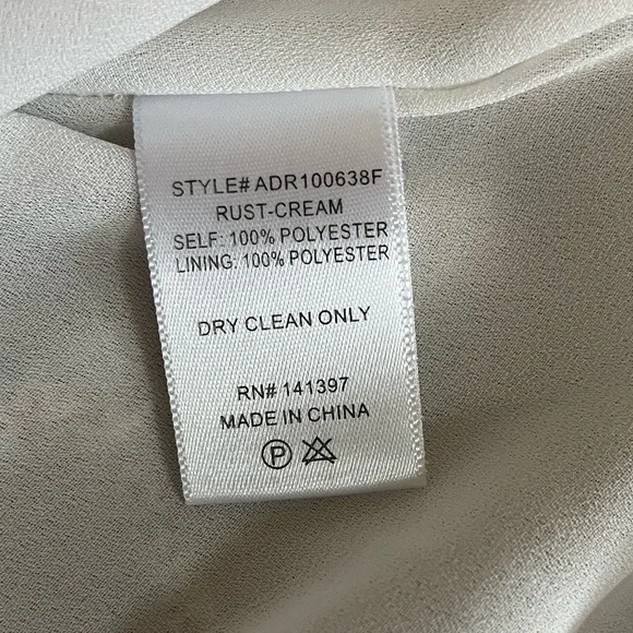 FLORET STUDIOS | Cold Shoulder Asymmetric Ruffle Dress In Rust-Cream | Size XS - Picture 9 of 10